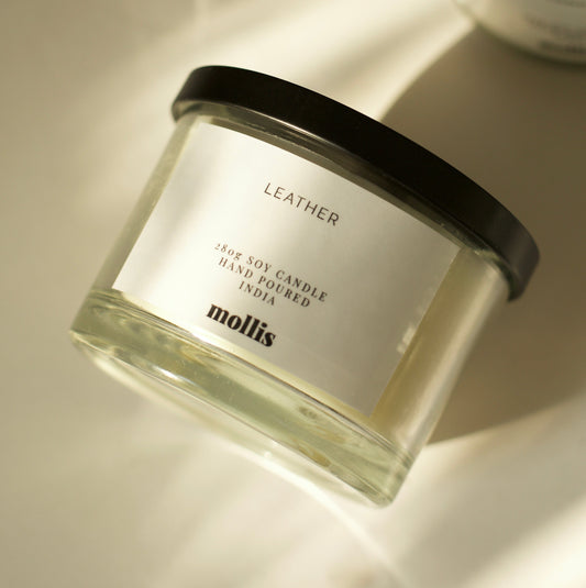 Mollis 3 wick scented soy wax candle India — handmade luxury natural home fragrance candle
