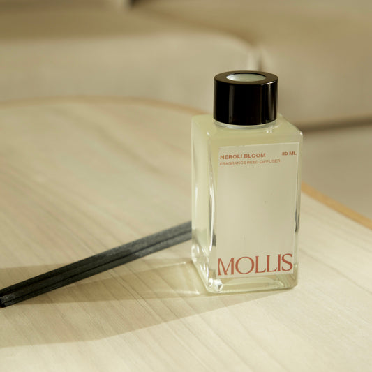 Mollis Neroli Bloom reed diffuser India — fresh floral natural home fragrance handmade