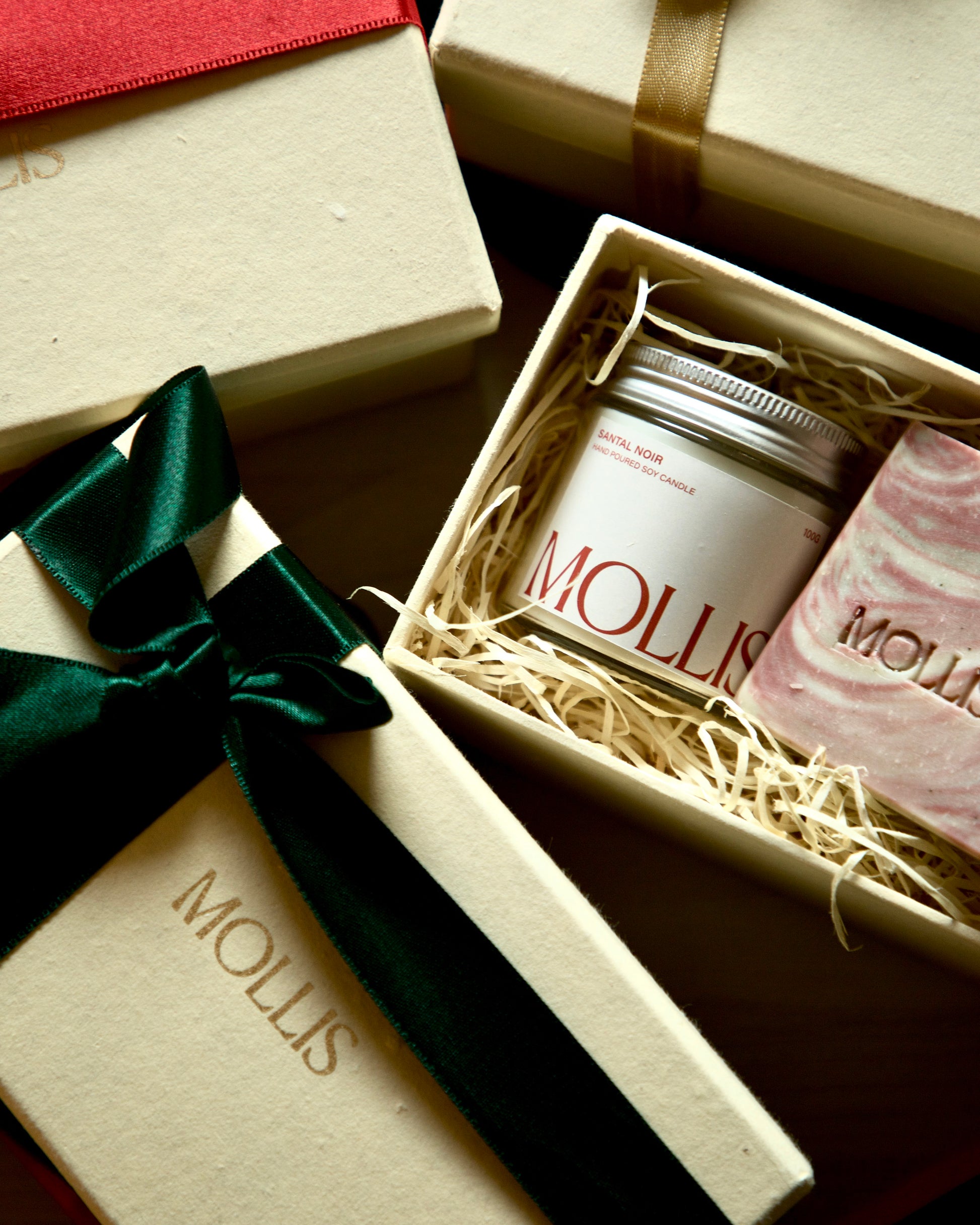 Mollis handmade soap gift pack of 3 India — 100g candle + 2 natural vegan cold process soap gift set Diwali